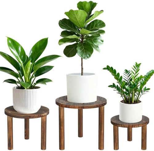 3-Pack Round Wooden Plant Stand Indoor, Heavy Duty Plant Stool by Jotboom