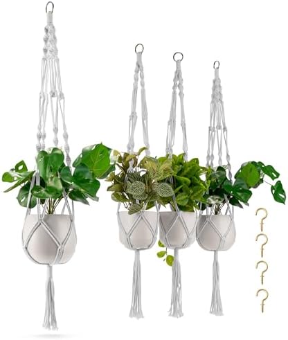 Sorbus Macrame Plant Hanger [4 Pack] Indoor Outdoor Hanging Plant Pots Cotton Rope, Elegant for Home, Patio, Garden by Sorbus