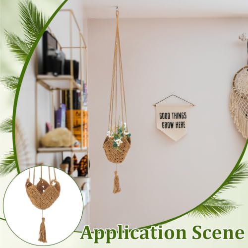 6Pcs Jute Crochet Long Plant Hanger for 4.72 to 7.09 Inch Pots, 6 Colors Polyester Macrame Plant Holder Hanging Planter Basket with Tassel for Indoor Outdoor Home Decor - Image 5