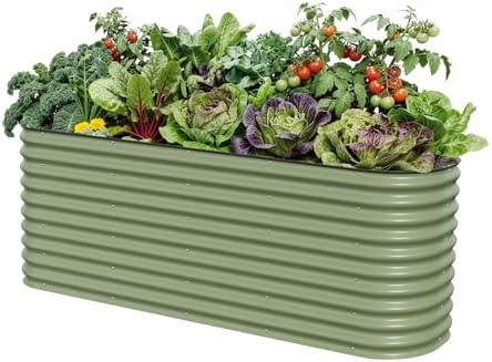 32" Extra Tall Raised Garden Bed Kits, 2 x 8 x 2.7ft Raised Planter Box Outdoor, 3.5 x 6.5 x 2.7ft Deep Root 9 in 1 Modular Metal Raised Beds for Gardening Vegetables Flowers Fruits - Olive Green by Unknown