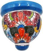 Talavera Wall Planter, Hand-Painted Mexican Ceramic Hanging Pot, Indoor Outdoor Use with Drainage Hole, Colorful Rustic Terracotta Wall Decor, 10.5 Inch, Light Blue Multicolor - Image 6