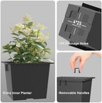Kante Set of 2 Black Plastic Square Planters 14" Tall Home & Outdoor - Image 7
