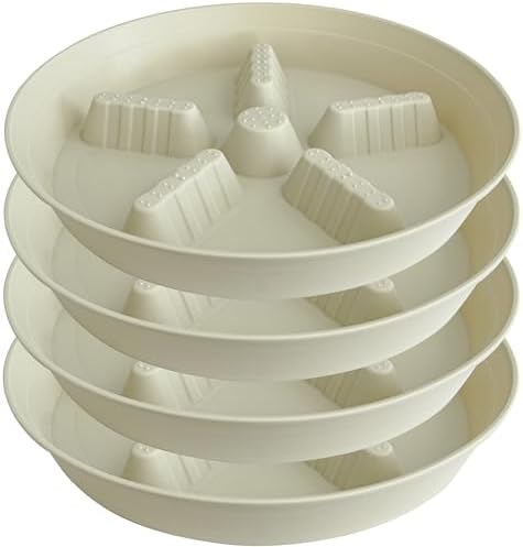 4 Pack Plant Saucer 14 inch, Plastic Plant Saucers for Indoors, Raised Middle Plant Trays for Pots, Water Tray for Plants, Plant Stand Water Catcher Tray, Pot Saucers for Plants by Unknown
