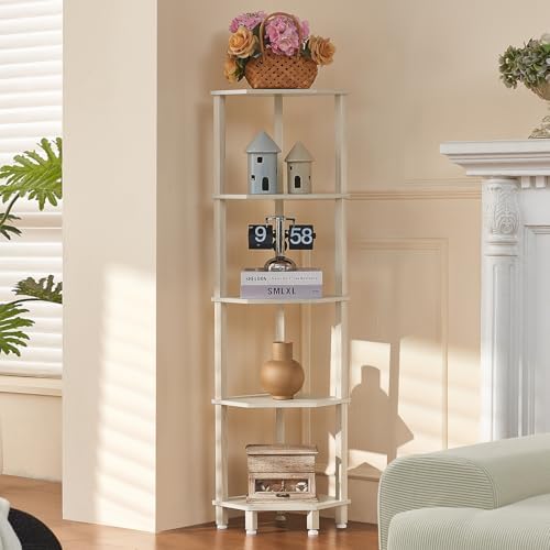 YUFAM 5-Tier Corner Shelf, Grey White by YUFAM
