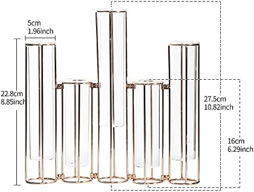 Bigsee Test Tube Vase for Flowers, Glass Vase with Metal Stand Racks Hydroponic Test Tube Vase Set of 5, Gold Hinged Plant Vases Display Set Table Centerpieces Vases for Home Decor - Image 6