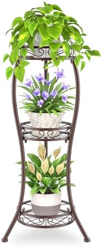 iDavosic.ly 3 Tier Metal Plant Stand Outdoor Indoor, 34 Inch Tall, Bronze by iDavosicly