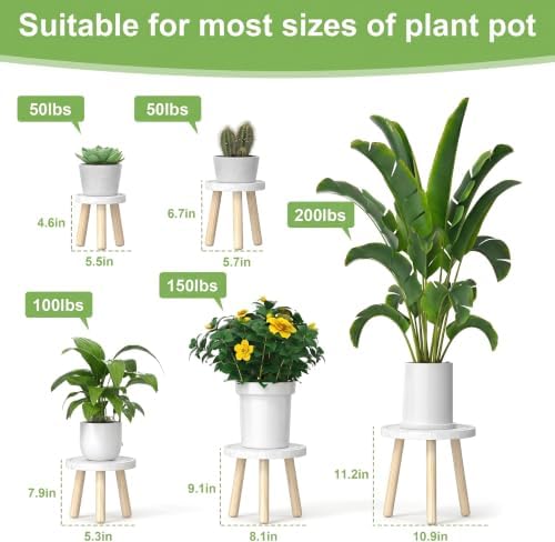 5-Pack Wood Plant Stands Indoor, Single Plant Stand for 6-12 Inch Pots, Mid-Century Modern Plant Stool, Tall Plant Stand for Large Plants for Living Room, Balcony, Office (White) - Image 2