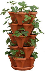 5-Tier Strawberry and Herb Garden Planters 5@13x13x5.2 inch - 24 quart Stackable Gardening Pots with 10 Inch Saucer (Terra-Cotta) - Image 2