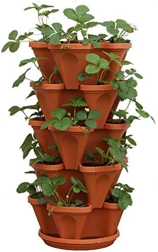 5-Tier Strawberry and Herb Garden Planters 5@13x13x5.2 inch - 24 quart Stackable Gardening Pots with 10 Inch Saucer (Terra-Cotta) - Image 2