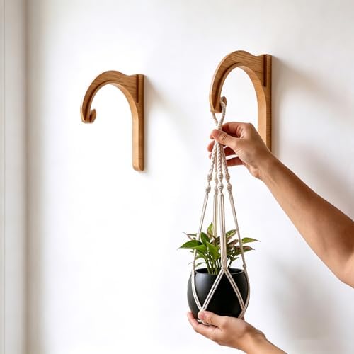 2 Pack Wooden Plant Hanger Bracket 7.5 Inch, Solid Wood Wall Hooks for Macrame Plant Hangers, Lanterns, Bird Feeders, Dream Catchers, Boho Indoor Outdoor Decor, Housewarming Gift by NATUHODE