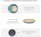 7.5 Inch Ceramic Planter with Saucer,Modern Garden Pots with Drainage Hole Mesh Net, for Indoor Outdoor Use (Crackle Blue) - Image 4