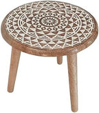 VANIYA CRAFTS® Wooden Engraved Fold-able Round End Table/Side Table/Plant Stand/Stool for Living Room Bedroom Restaurant Kids Play Furniture Table Round Shape (Natural White 5) - Image 4