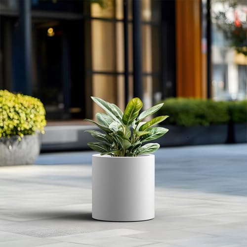 Kante White Concrete Planter 12.9" Tall All-Weather Round Accent Pot - Image 4