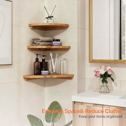 Corner Wall Shelf,12inch Solid Oak Wood Floating Corner Shelf with Wire Hole Corner Wall Storage Display Shelves for Living Room Bedroom Bathroom Kitchen - Image 3