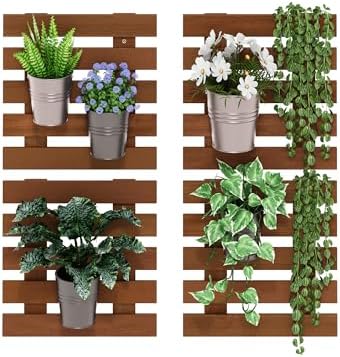 Furinno TIOMAN Outdoor Vertical Wall Planter, Set of 4 Wooden Hanging Planters, for Indoor, Outdoor Plants, Balcony, Patio, Light Wood - Image 4