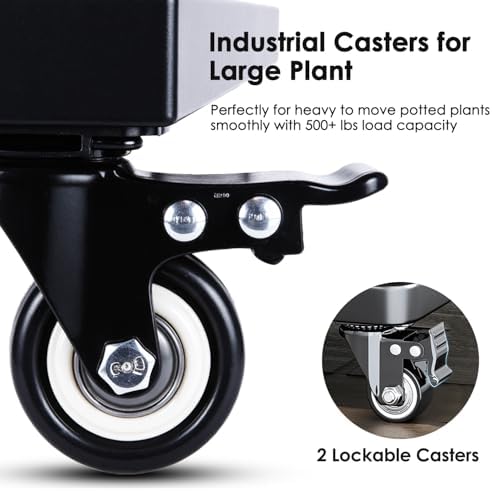 18" Metal Plant Caddy with Wheels Heavy Duty,Square Large Plant Stand Indoor Outdoor Use,Rolling Plant Dolly with Industrial Casters,Rust-Proof Black Plant Tray for Large Planters Pots,1-Pack - Image 4