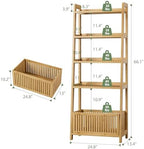 Bamjoy Bamboo Ladder Shelf, Bookshelf with 4 Display Shelves and 1 Open Storage Basket, Multifunctional Storage Rack Organizer for Home Office, Bedroom, Living Room, 66” H Natural - Image 2