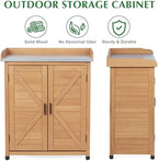 Outdoor Storage Cabinet & Potting Bench Table with Metal Top, Wooden Patio Furniture, Garden Workstation (Light Brwon, 39x31.5x17in) - Image 4