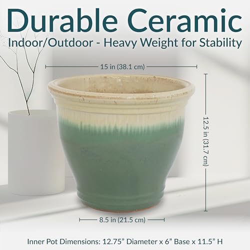 Sunnydaze Studio 14.5" Round Ceramic Planter, Seafoam - Image 5