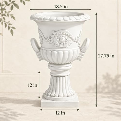 Classical Roman Pedestal Urn Planter, 31.5 Inch, White - Image 2