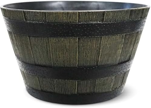 Headwind Whiskey Barrel Planter – 15 Inch Old Wood Barrel Planters for Outdoor Plants – Weather-Resistant Flower Pot with Wooden Finish – Decorative Indoor & Outdoor Garden Planter by Robert Allen - Image 2
