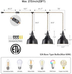 3 Light Plug in Pendant Light Cord 22FT Farmhouse Hanging Lamp - Image 2