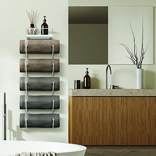 Sorbus Wall Towel Rack, 5-Tier Wood Shelf, Wall Mounted (White) - Image 3