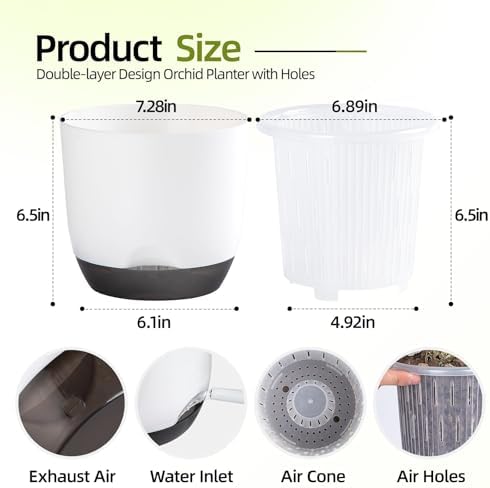 QCQHDU 2 Pack 7.2 Inch Orchid Pots with Holes for Repotting, Double-Layer and Self Watering Orchid Pot with Good Air Circulation - Image 2