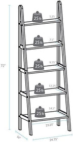 Casual Home 100% Solid Wood 5-Shelf Ladder Bookcase, Standard, 72"H, White - Image 3