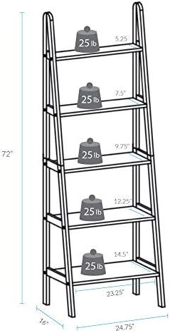 Casual Home 100% Solid Wood 5-Shelf Ladder Bookcase, Standard, 72"H, White - Image 3