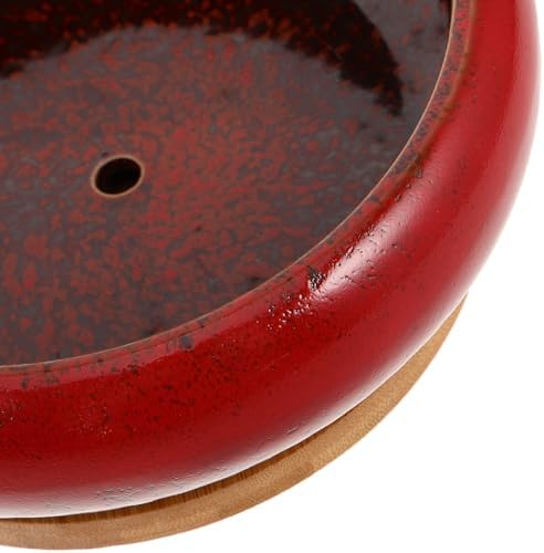Vintage Ceramic Succulent Pot with Tray 2pcs, Round Indoor Xmas - Image 3