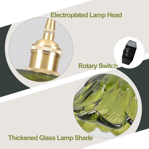 Plug in Pendant Light Fixtures,Hanging Light Fixture Corded On/Off Switch,11 inch E26 Green Glass Lampshade Pendant Lighting for Kitchen Island, Bedroom, Dining Room - Image 4