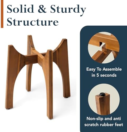 KUTE NEST 17" H x 19.3" W Acacia Solid Wood Plant Stand - Walnut - Image 3
