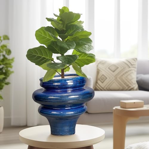 Ceramic Pots for Plants - 11 Inch Ceramic Planter with Drainage Hole, Unique Planters for Indoor Outdoor, Large Decorative Flower Pot, Home Office Room Decor, Gifts for Plants Lover, Blue - Image 4