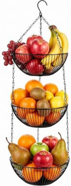 3-tier Hanging Fruit Basket, 44" Metal, Black, 9.8 x 3.9 Inch by Unknown