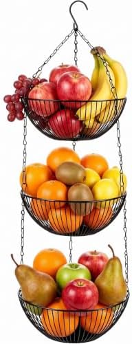 3-tier Hanging Fruit Basket, 44" Metal, Black, 9.8 x 3.9 Inch by Unknown