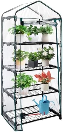 4 Tier mini Indoor Greenhouse Upgraded with Shelf Clips,27"x19"x62" Greenhouse for Indoors&greenhouses for Outdoors with PVC Cover and Roll-Up Zipper Door by GreenGiggle