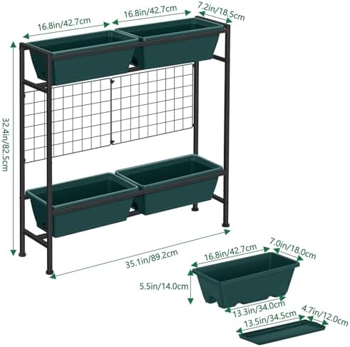 Vertical Raised Garden Beds 32.4" Tall Planter Raised Beds Boxes Patio Herb Garden Planter Outdoor with Metal Fences Legs for Small Climbing Plant Gardening Vegetables Patio Balcony Porch, Green - Image 6
