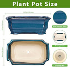 Bonsai Tree Pot - 13.7 Inch Large Ceramic Succulent Planter for Indoor Outdoor, Rectangle Plant Pot with Drainage Hole, Decorative Flower Pots, Home Decor, Gifts for Plant Lovers, Retro Blue - Image 2