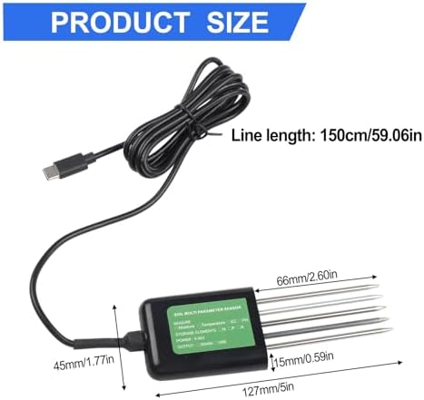 USB Soil Sensor Soil Tester with PH Moisture Temperature Humidity and NPK Nutrient Measurement, IP68 Waterproof Metal Probe - Image 4