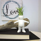 White Ceramic Man, Woman, Boy and Girl People Shaped Planters with Live Tillandsia Air Plants - 3.5"-4.75" Potted Indoor Air Plants for Home and Office Decor - Image 5