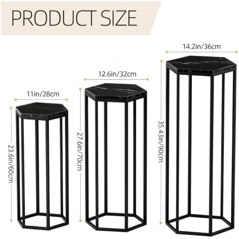 Urban Deco Set of 3 Black Hexagon Metal Cylinder Stands for Party - Image 3