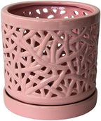 Pink Large Ceramic Orchid Pot with Holes, 6 Inches Wide, for Indoors or Outdoors with Woven String Cut Out Design, Orchid Planters, Orchid Gifts by Desquiggle