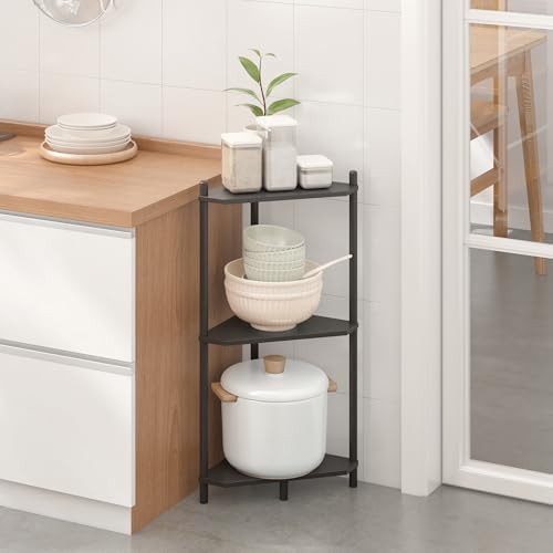 Wisuce Black Small Corner Shelf Stand, 3-Tier Bamboo Corner Bookshelf - Image 4