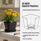 10 Inch Square Planters with Saucers 5 Pack,Heavy Duty Black Plant Pots - Image 6