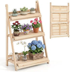 GIANTEX Foldable Wooden Plant Stand, 3-Tier Ladder Plant Shelf, Natural by Giantex