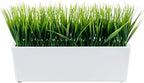 MyGift 14 Inch Artificial Green Grass Plant White Concrete Planter - Image 4