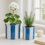 Decorative Striped Scallop Edge Planters Accent - Cute Flower Pots Ideal for Indoor or Outdoor Plant - Whimsical Garden, Home Decor, and Living Room Pots for Plants - Set of 2, 7", 6", Blue & White by NESSANDJORD