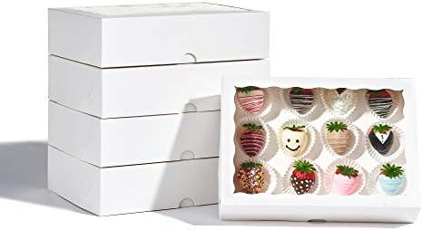24Pcs Elegant White Cookie Strawberry Boxes with Clear Window by JCXGRVC