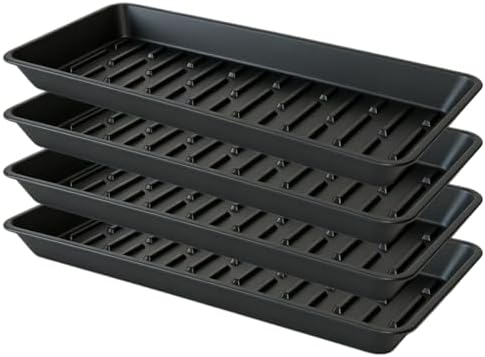 4 Pack Plastic Plant Tray Saucer Rectangular 17 18 Inch, Planter Trays Saucers for Indoor Outdoor, Plant Water Drip Trays, Windowsill, 7.7 x 17.5 Inches, Black by Afrine